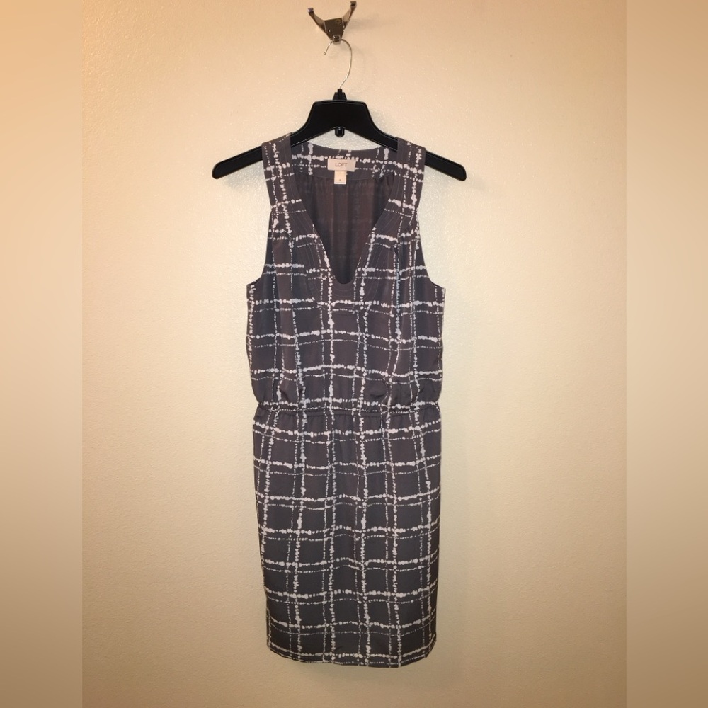 LOFT Charcoal Checkered Midi Dress